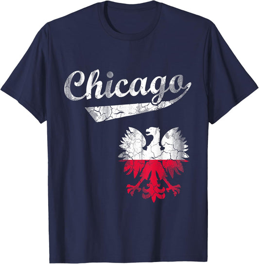 Chicago Polish American Eagle Poland Flag Polska T-Shirt - T-Shirt | Navy