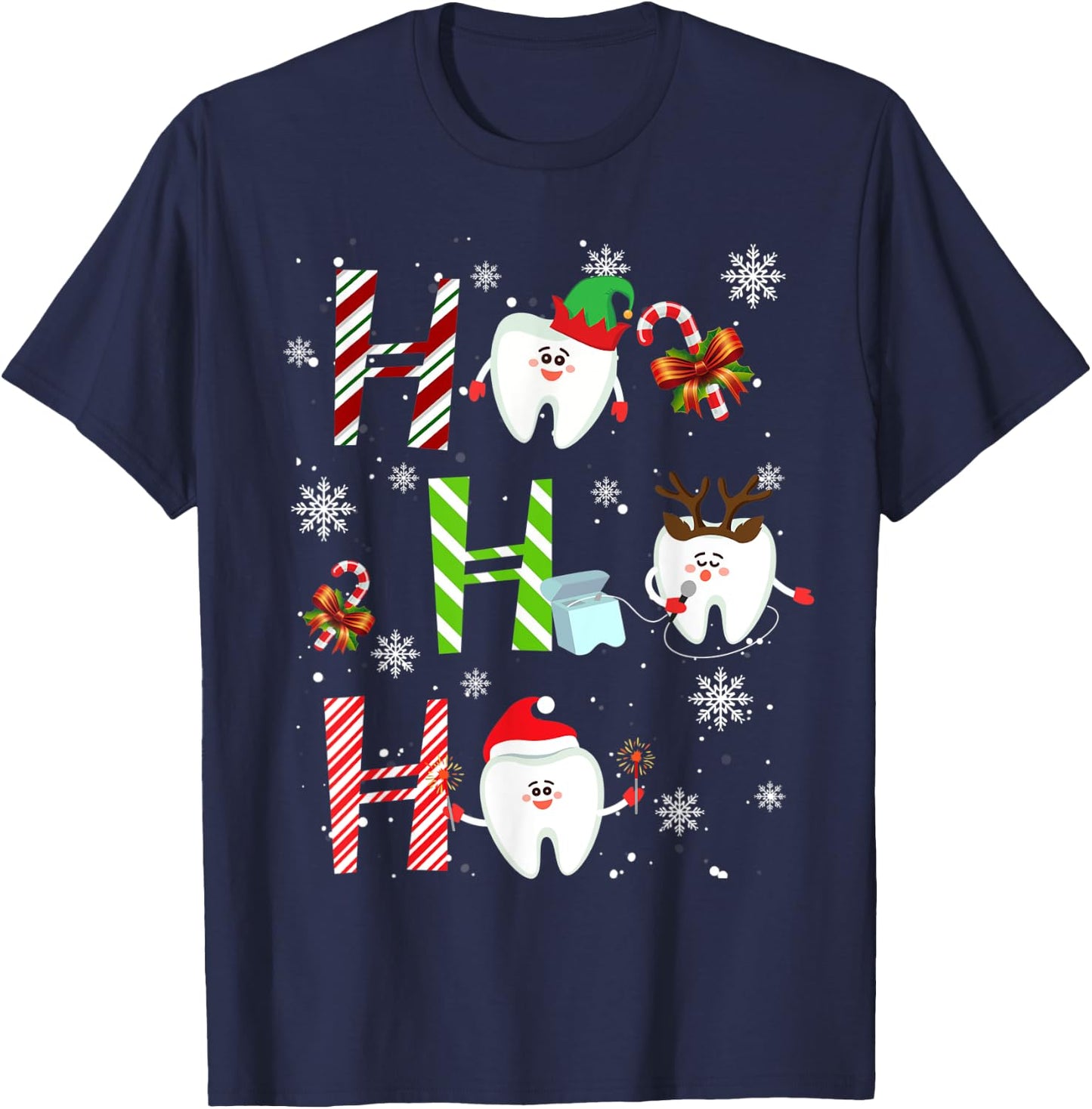 Dentist Christmas Ho Ho Ho Teeth Dental Squad Merry Xmas T-Shirt - T-Shirt | Navy