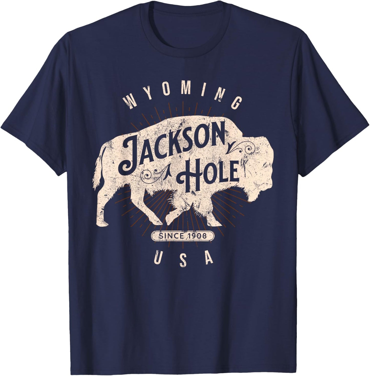 Jackson Hole Wyoming Buffalo Nature Outdoors Vintage T-Shirt - T-Shirt | Navy