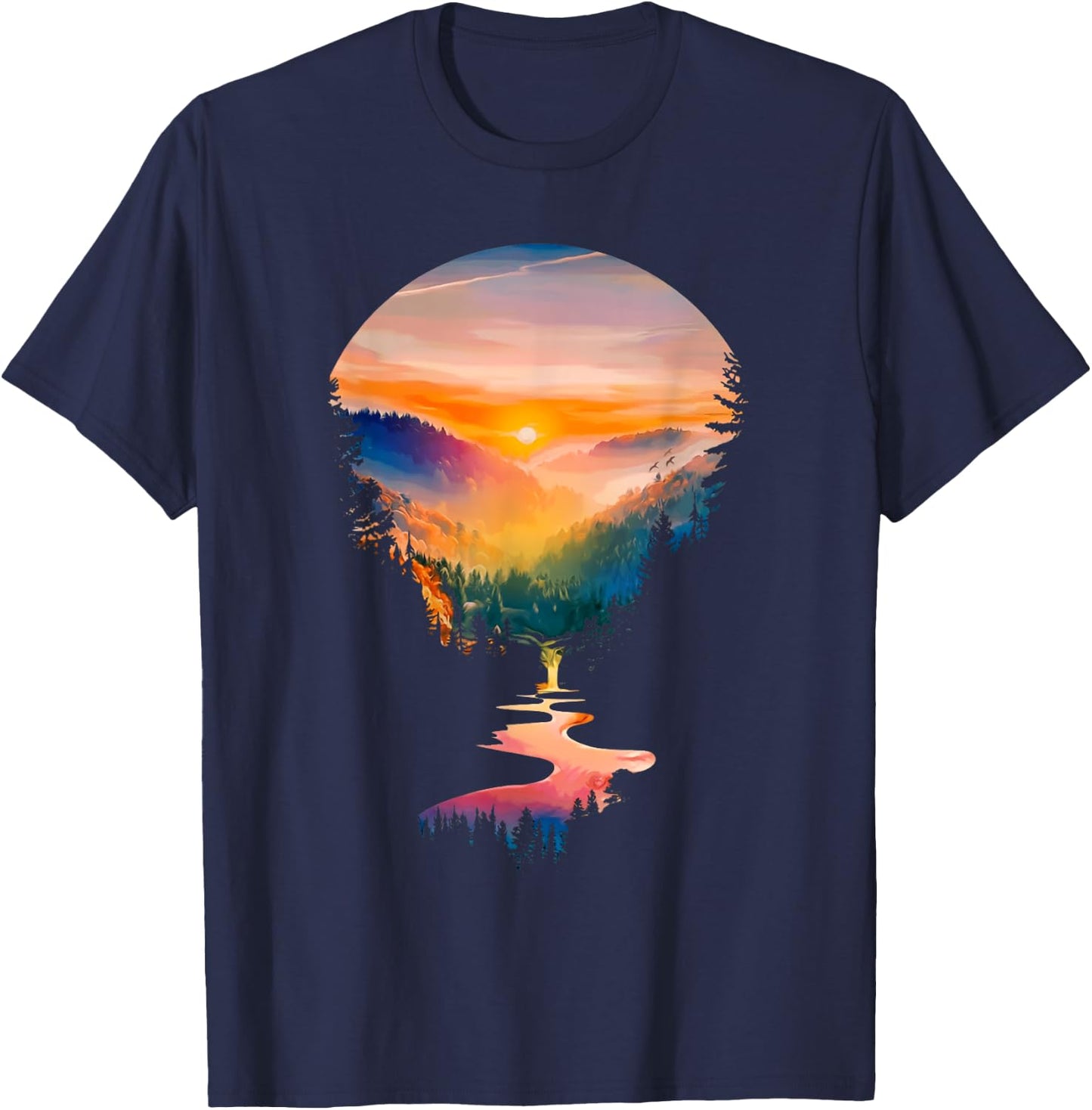 Nature Lovers Forest Hiking Mountains Outdoor Trees Nature T-Shirt - T-Shirt | Navy