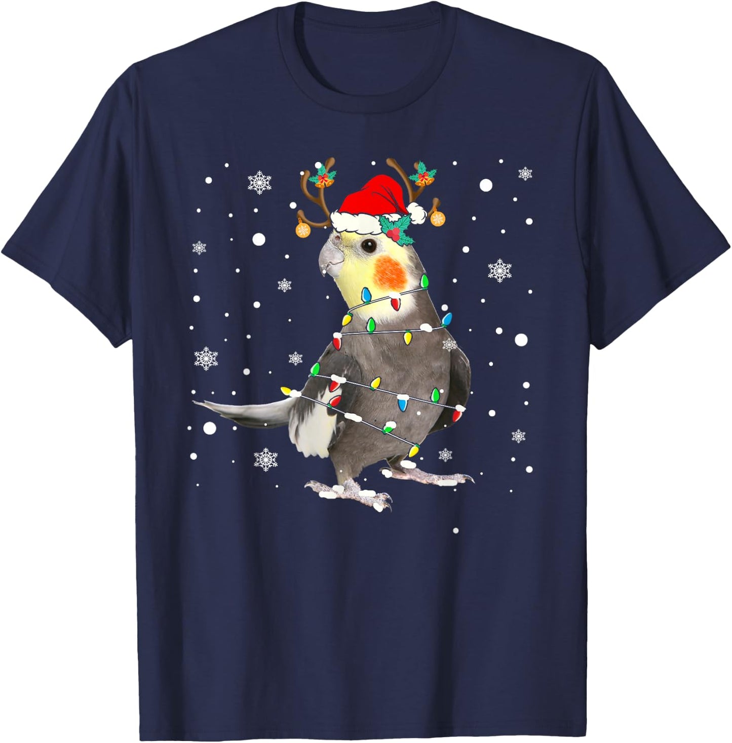 Santa Reindeer Cockatiel Cute Bird Pyjamas Family Xmas T-Shirt - T-Shirt | Navy
