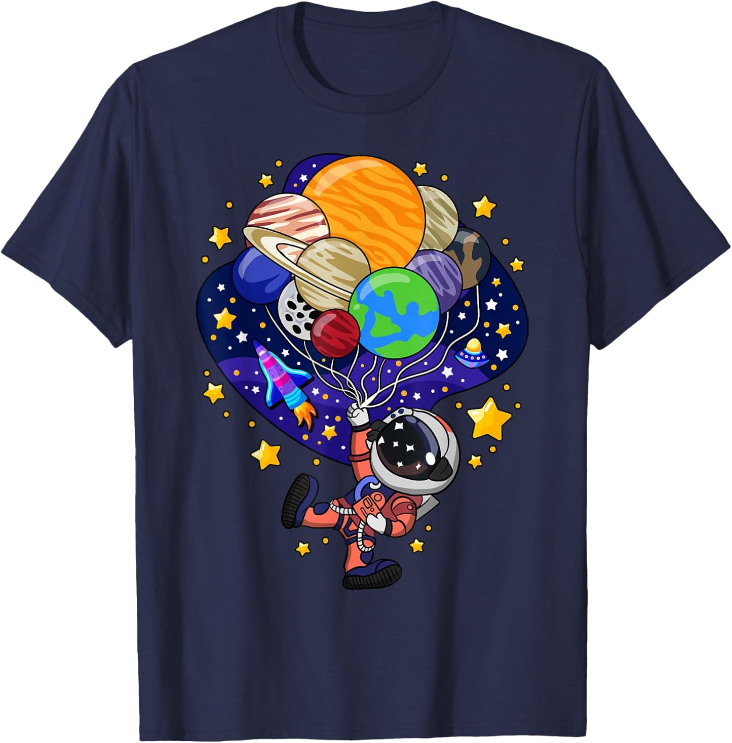 Space Astronaut Spaceman Earth Mars Planet Balloons T-Shirt - T-Shirt | Navy