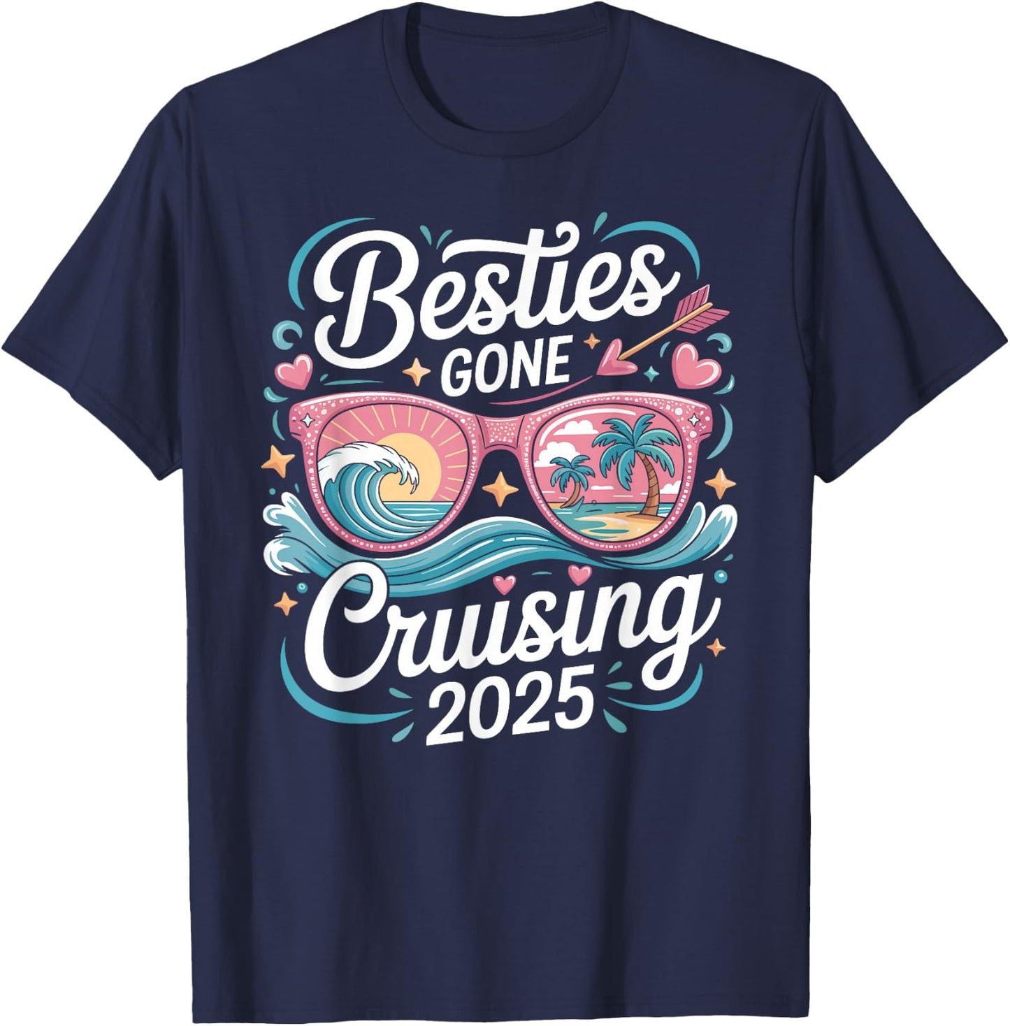 Besties Gone Cruising 2025 Girls Matching Women Cruise T-Shirt - T-Shirt | Navy
