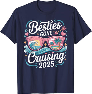 Besties Gone Cruising 2025 Girls Matching Women Cruise T-Shirt - T-Shirt | Navy