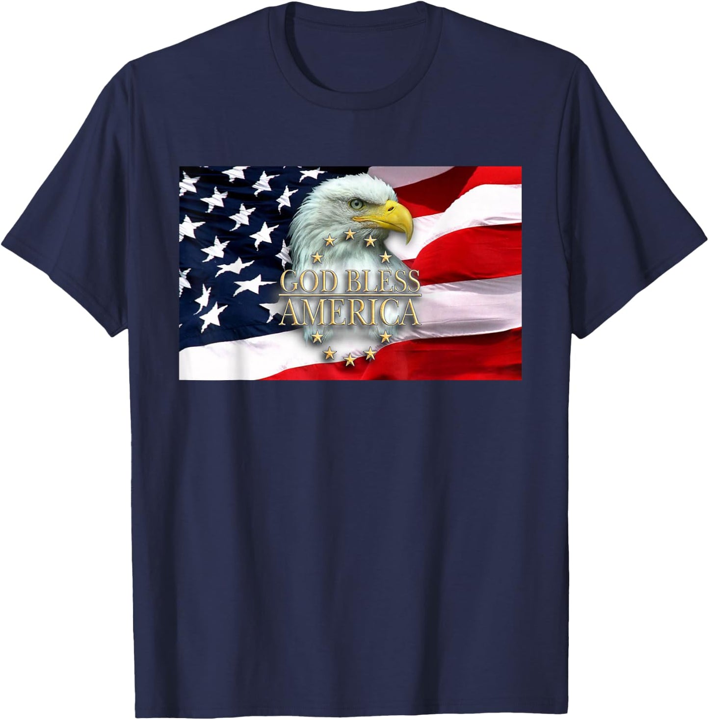 God Bless America Bald Eagle USA American Flag 4th of July T-Shirt - T-Shirt | Navy