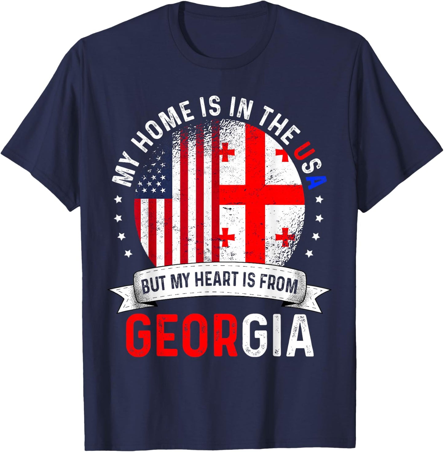 Georgian American Patriot Heart is from Georgia Flag T-Shirt - T-Shirt | Navy