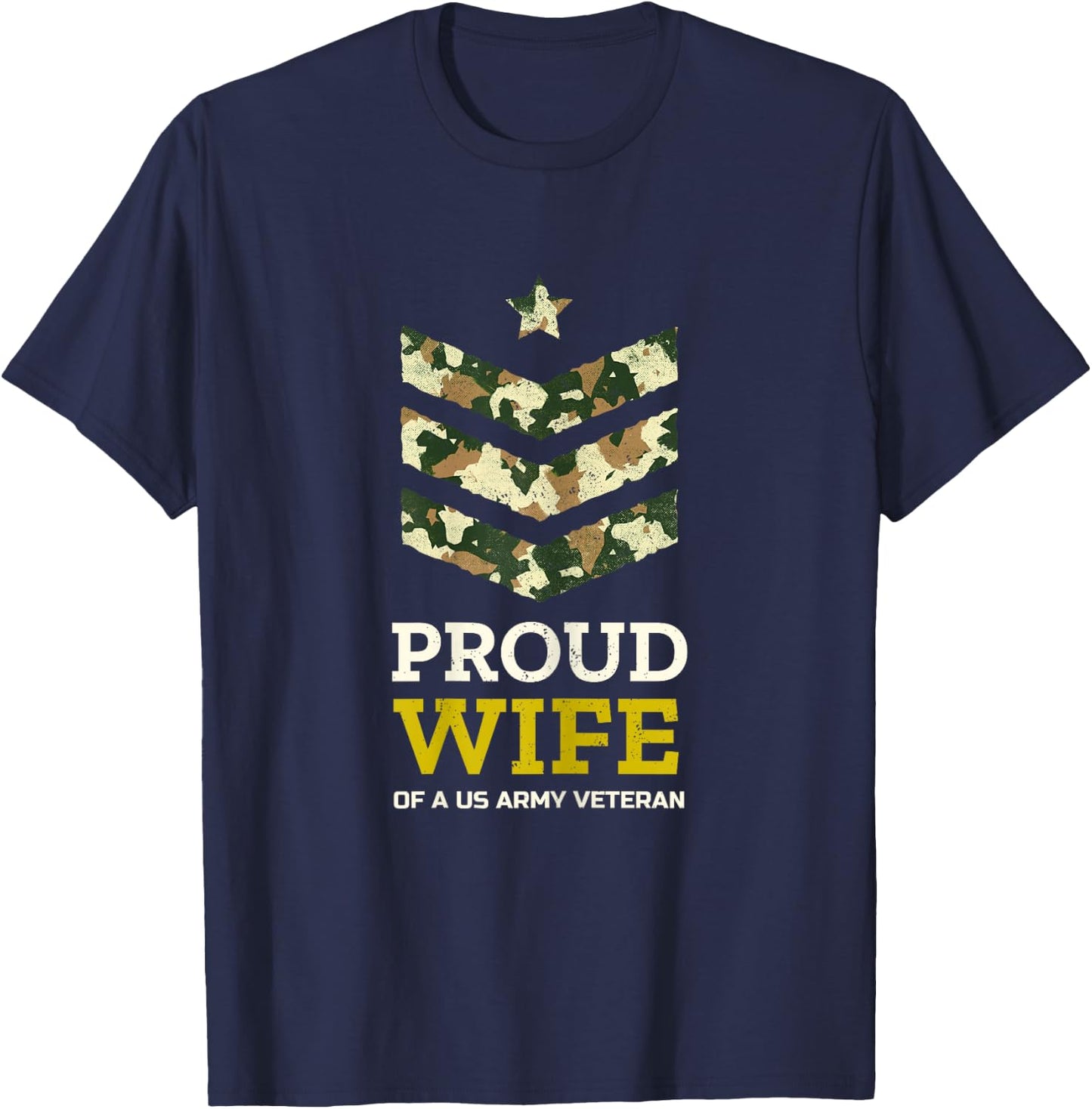 Proud Wife of a US Army Veteran Camo Stripes Gift T-Shirt - T-Shirt | Navy