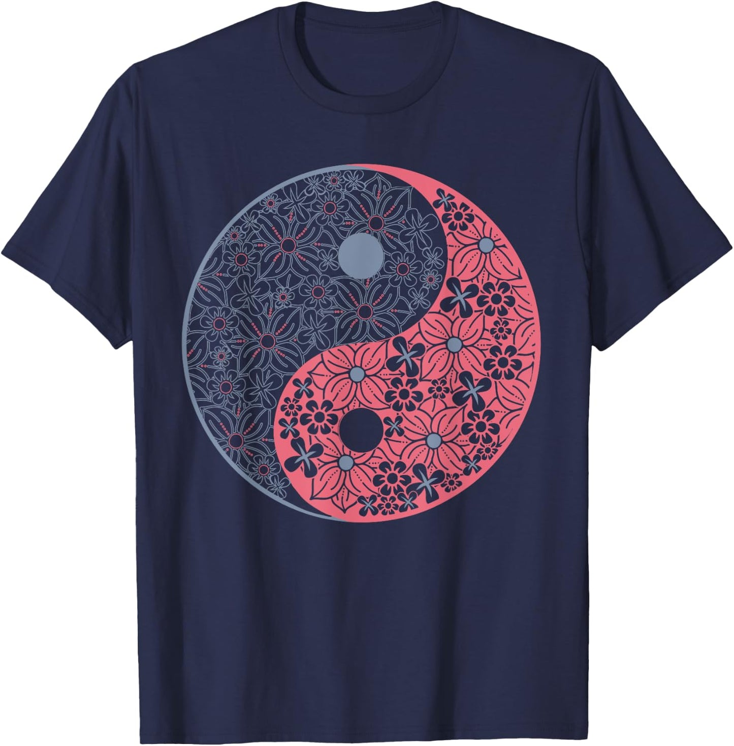 Yin Yang Floral Design - Colorful Edition T-Shirt - T-Shirt | Navy