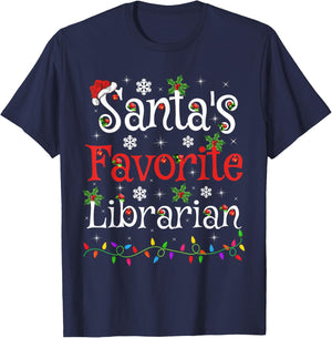 Librarian Xmas Gift Santa's Favorite Librarian Christmas T-Shirt - T-Shirt | Navy