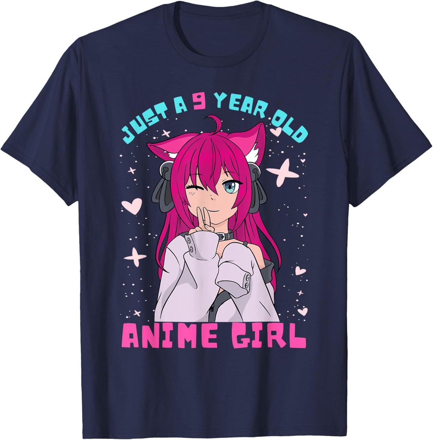 Anime Girl 9 Year Old Birthday Girl Kawaii 9th Birthday T-Shirt - T-Shirt | Navy