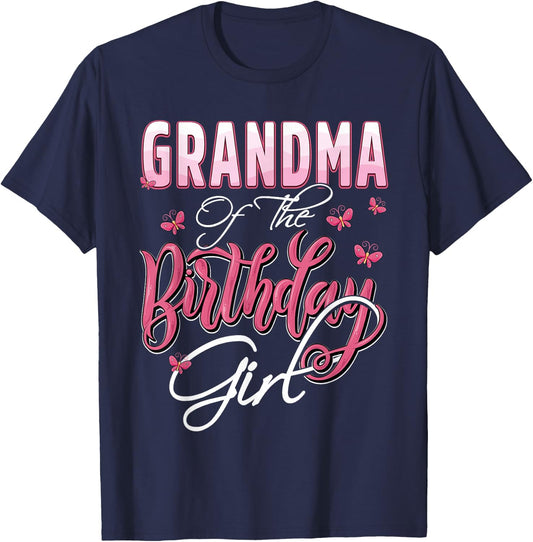 Grandma of The Birthday Girl Family Matching Bday Party T-Shirt - T-Shirt | Navy