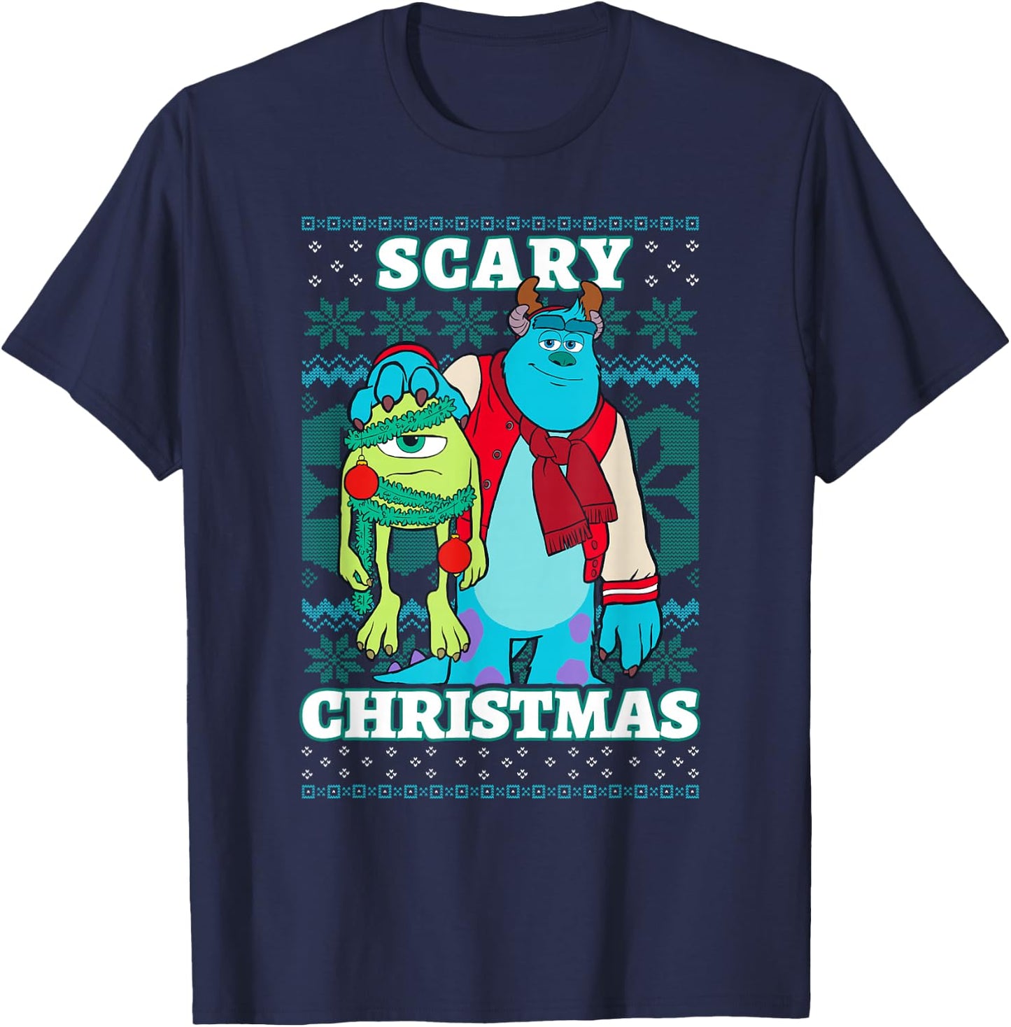 Disney Pixar Monsters Inc. Christmas Scary Ugly Sweater T-Shirt - T-Shirt | Navy