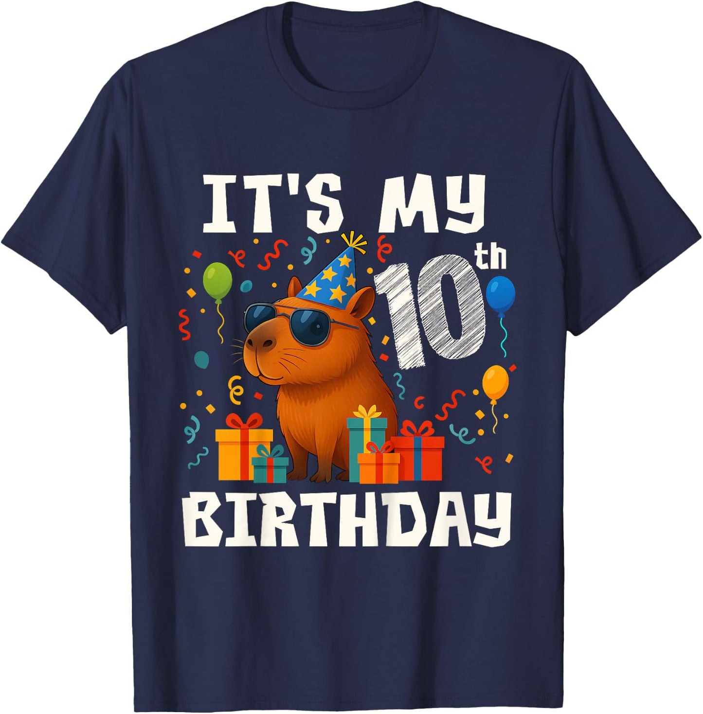 Its My 10th Birthday 10 Years Old Capybara Gifts Boys T-Shirt - T-Shirt | Navy