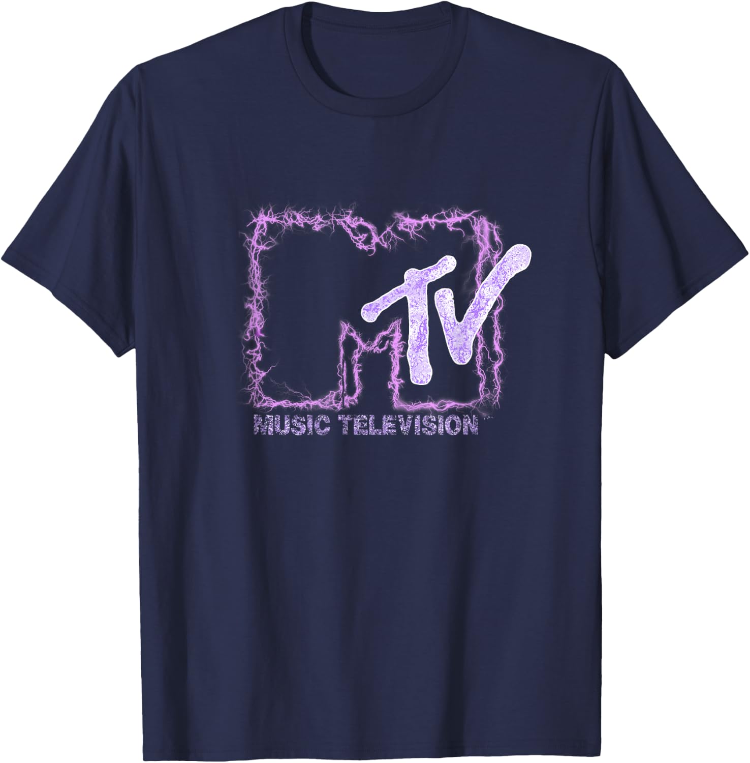 Mademark x MTV - The official MTV Logo with purple electric flashes T-Shirt - T-Shirt | Navy
