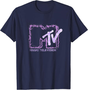 Mademark x MTV - The official MTV Logo with purple electric flashes T-Shirt - T-Shirt | Navy