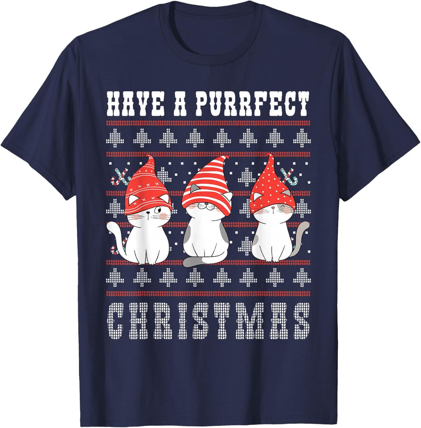 Have a Purrfect Christmas Ugly Christmas Cat women men kids T-Shirt - T-Shirt | Navy