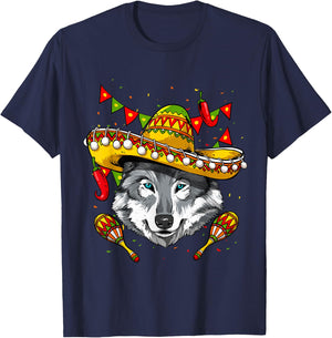 Cinco de Mayo Wolf Mexican Lover Sombrero Wolf T-Shirt - T-Shirt | Navy