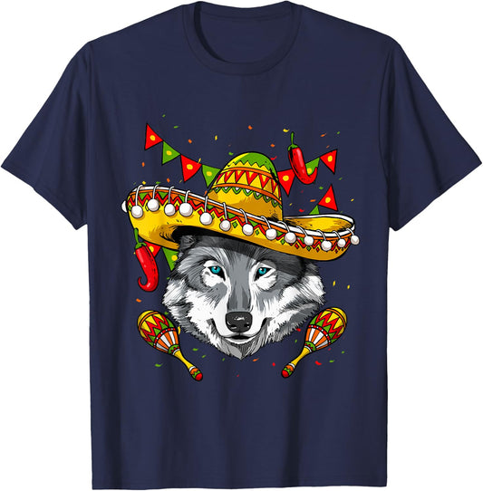 Cinco de Mayo Wolf Mexican Lover Sombrero Wolf T-Shirt - T-Shirt | Navy