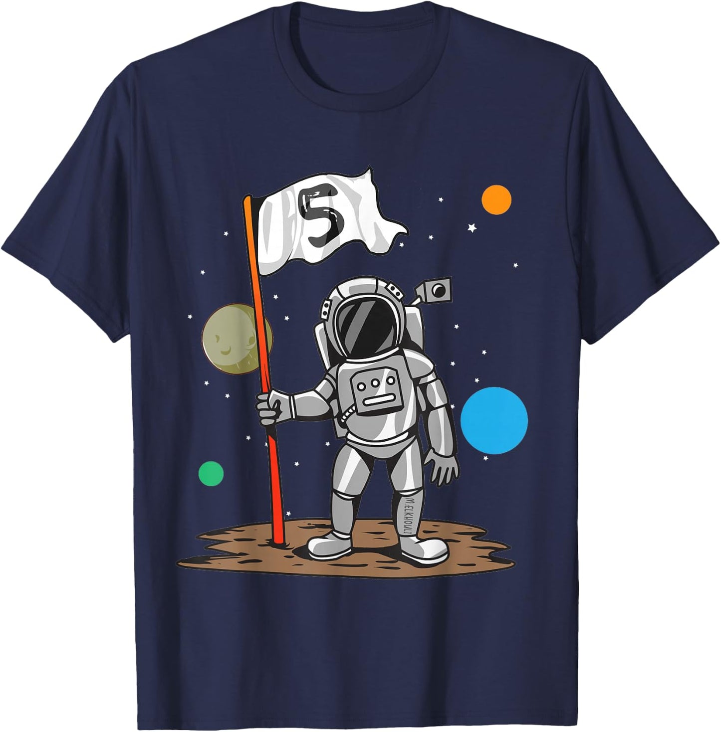 5th Birthday Party Outer Astrology | 5 Years Astronaut Space T-Shirt - T-Shirt | Navy