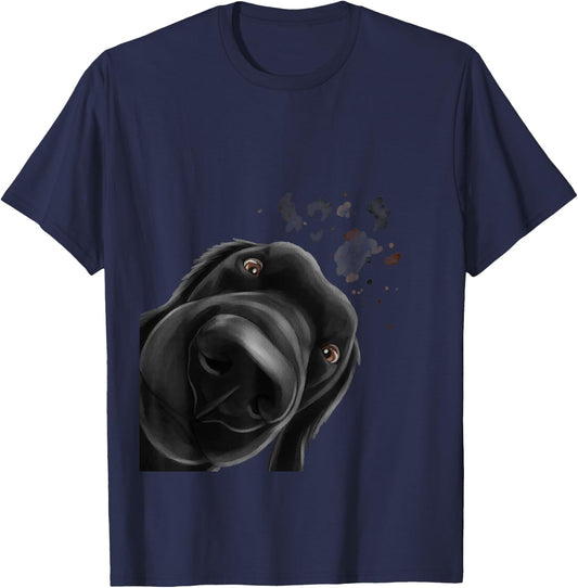 Funny Curious Dog Flat Coated Retriever T-Shirt - T-Shirt | Navy