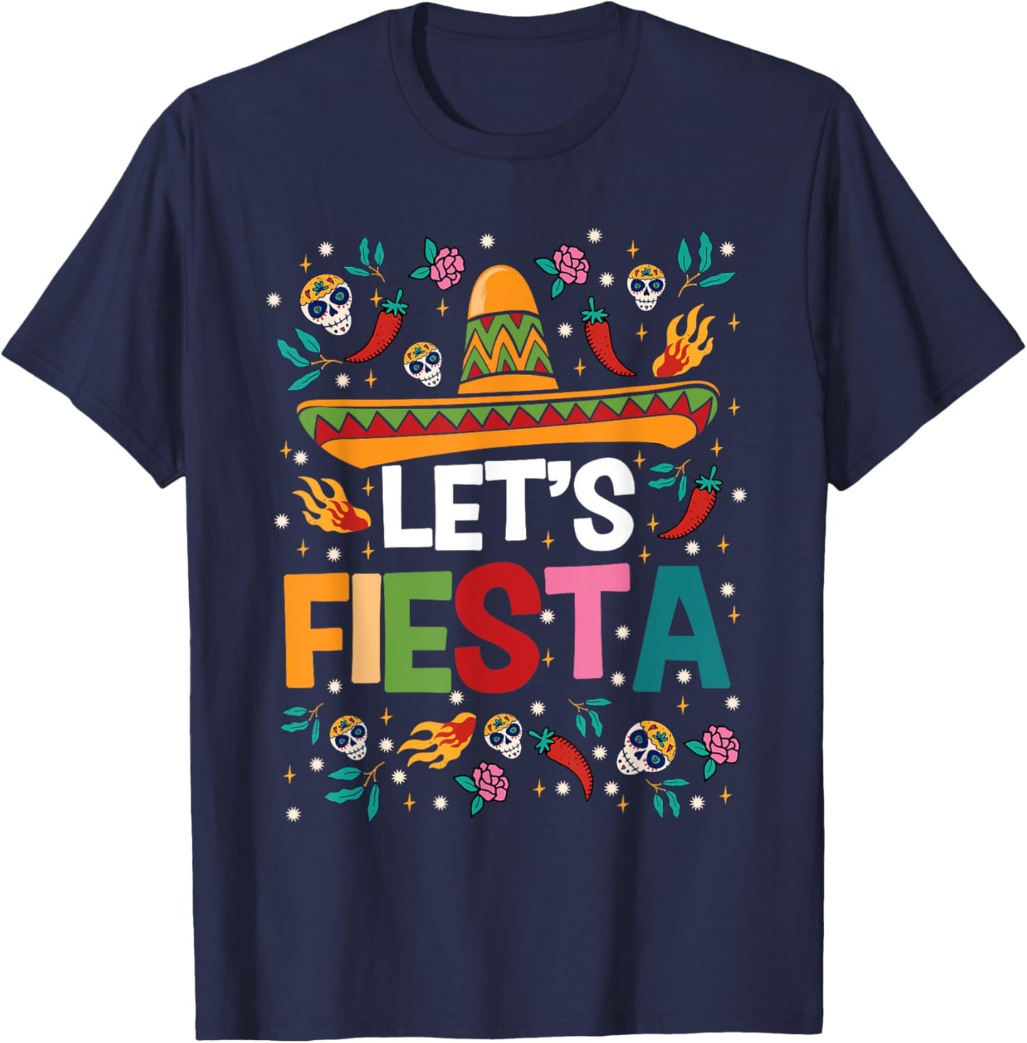 Let's Fiesta Cinco De Mayo Mexican Theme Party Guitar Lover T-Shirt - T-Shirt | Navy
