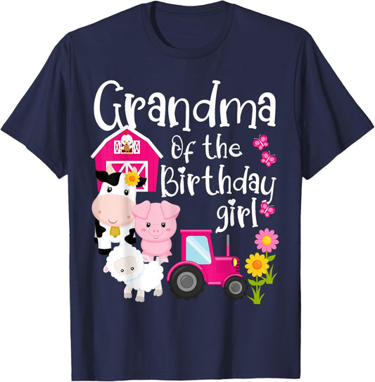 Farm Animals Grandma Of The Birthday Girl Party Barnyard T-Shirt - T-Shirt | Navy