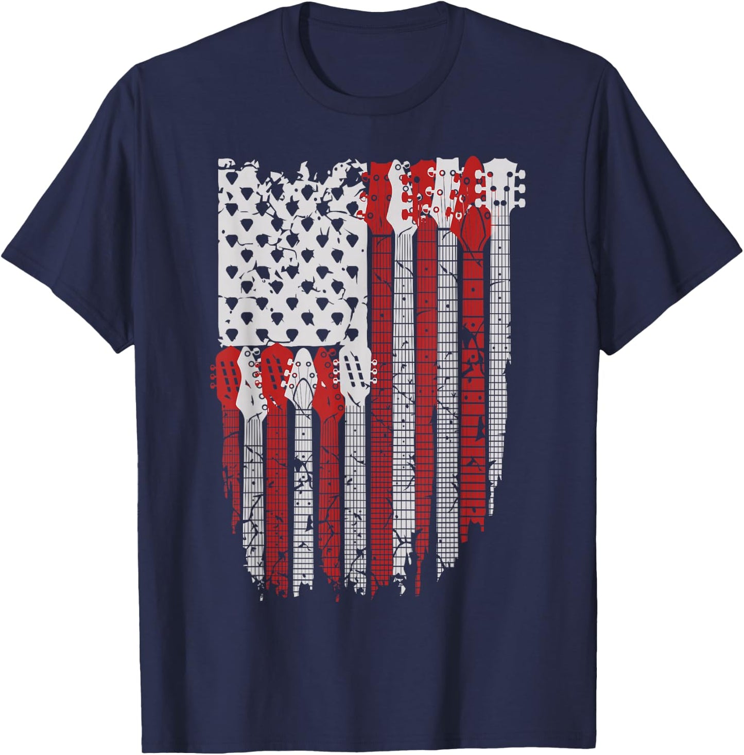 USA American Flag Guitar Musician 4th of July Guitarists T-Shirt - T-Shirt | Navy