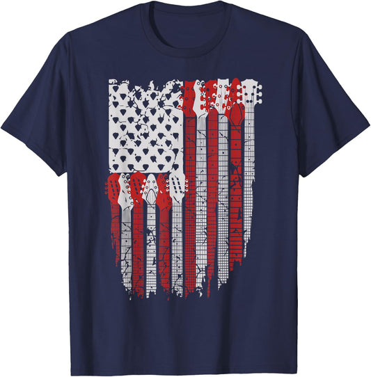 USA American Flag Guitar Musician 4th of July Guitarists T-Shirt - T-Shirt | Navy