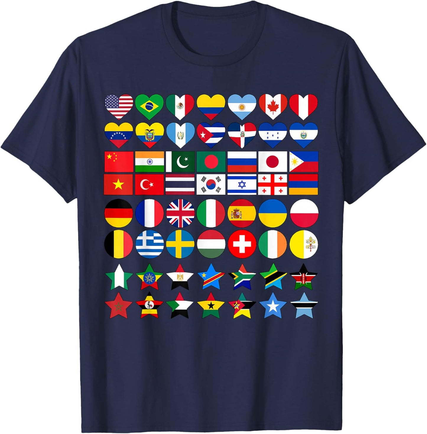 Flags of Countries of the Worlds in Geometric Shapes T-Shirt - T-Shirt | Navy