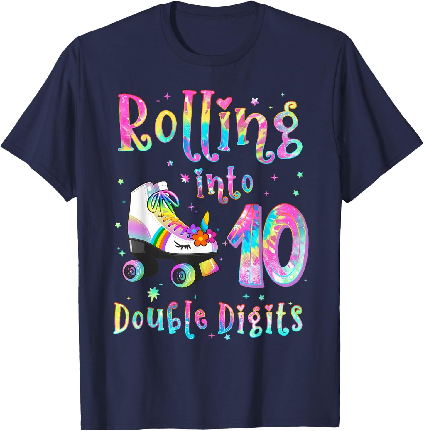 10 Years Old Birthday Girl Rolling Into 10th Double Digits T-Shirt - T-Shirt | Navy