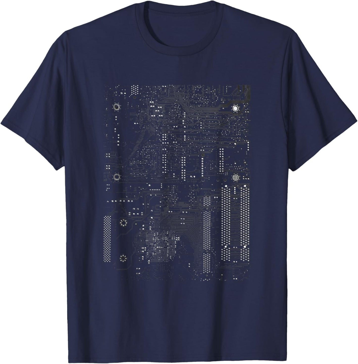 Motherboard Microchip Circuit Black IT Computer Background T-Shirt - T-Shirt | Navy