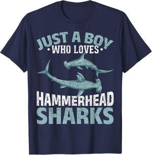 Just A Boy Who Loves Hammerhead Sharks Predator Hammerhead T-Shirt - T-Shirt | Navy