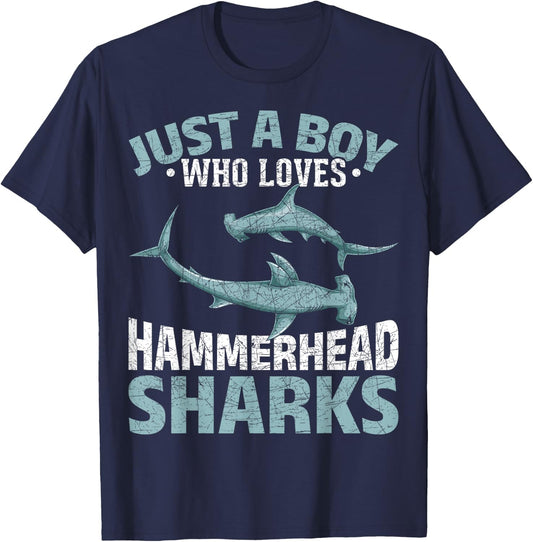 Just A Boy Who Loves Hammerhead Sharks Predator Hammerhead T-Shirt - T-Shirt | Navy