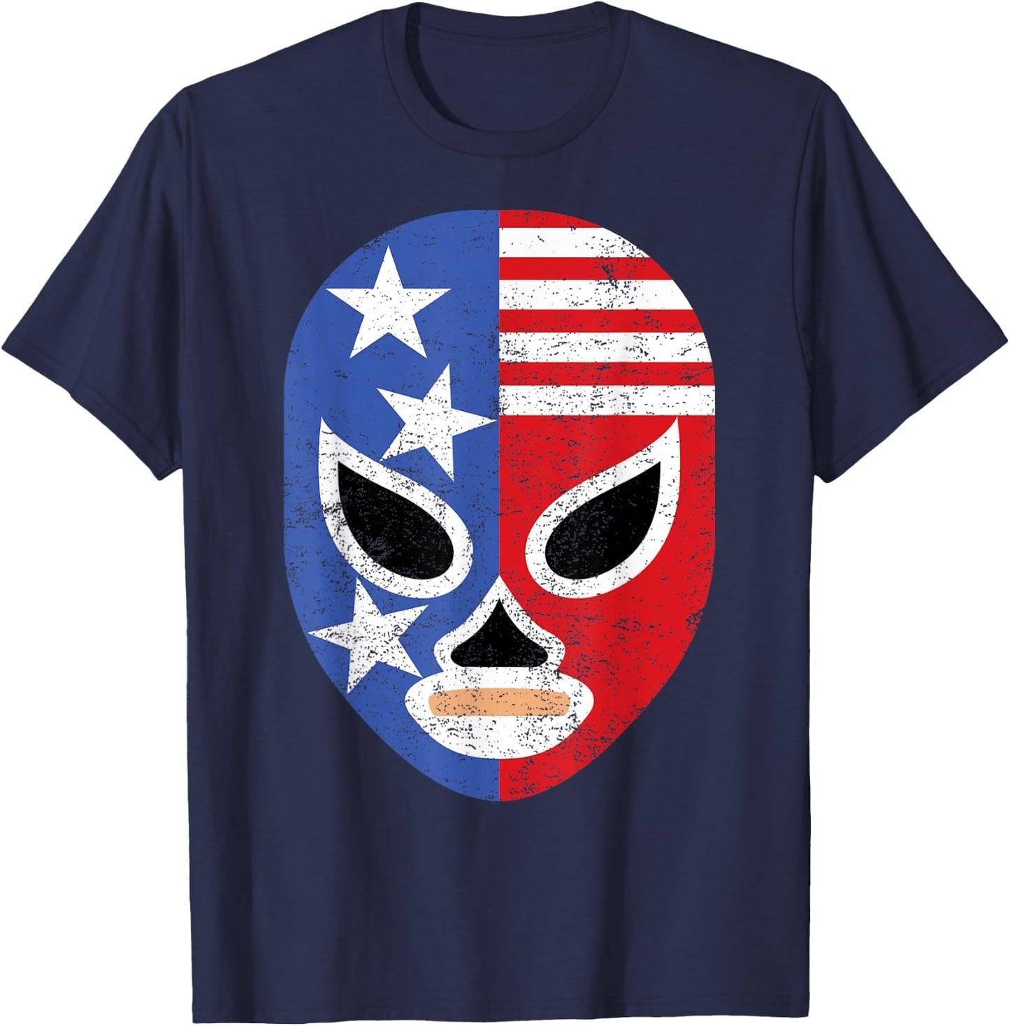 Retro USA Flag Pro Wrestling Lucha Libre Mask T-Shirt - T-Shirt | Navy