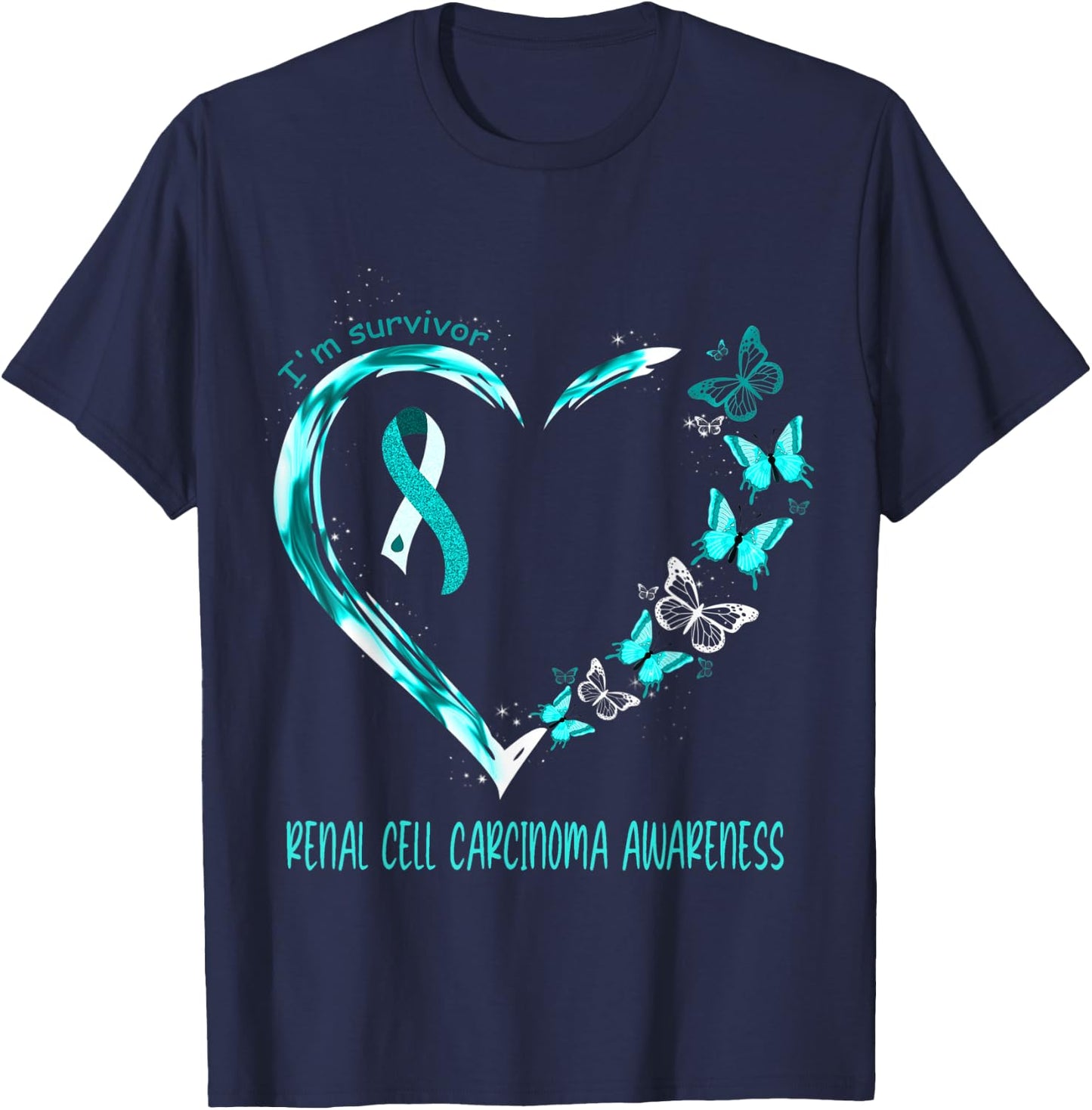 Renal Cell Carcinoma Awareness I'm Survivor Heart Ribbon T-Shirt - T-Shirt | Navy