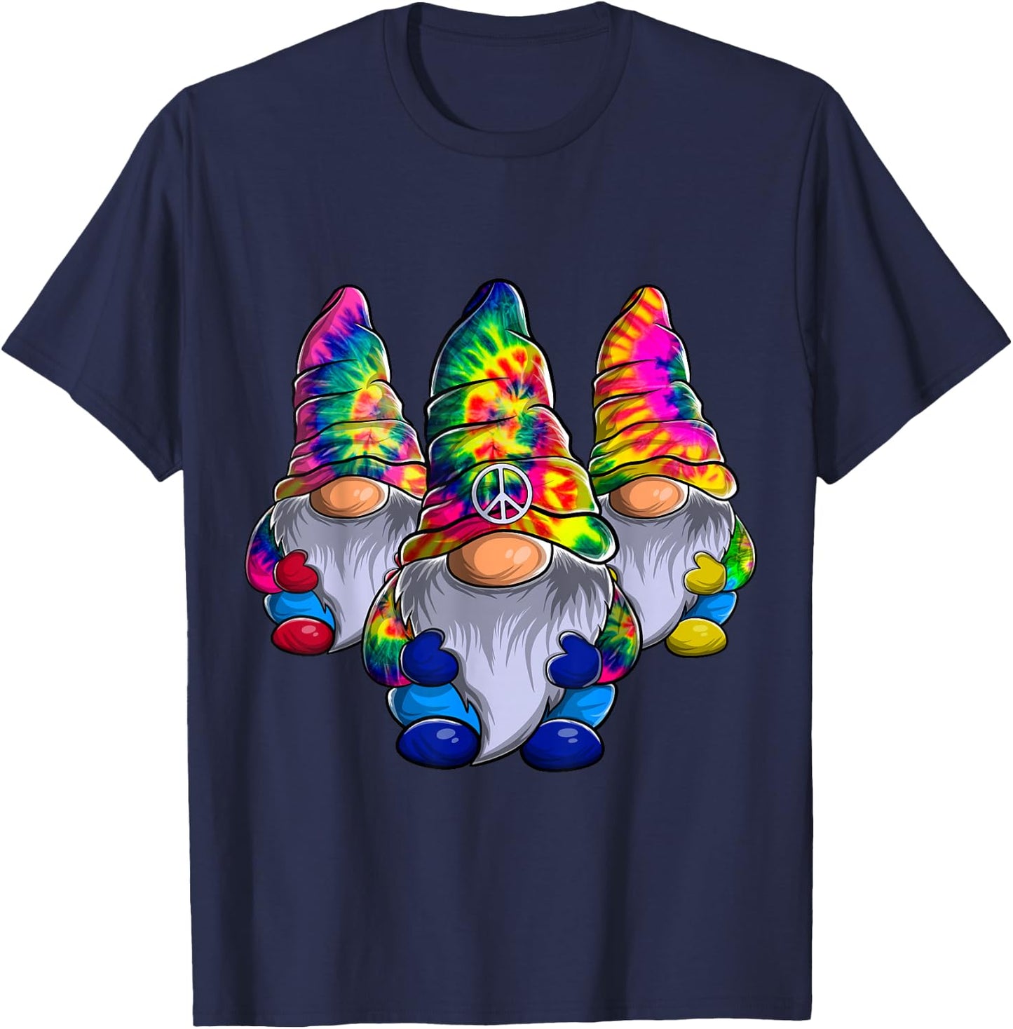 Three Hippie Gnomes Peace Gnome Funny Retro Tie DIY Design T-Shirt - T-Shirt | Navy