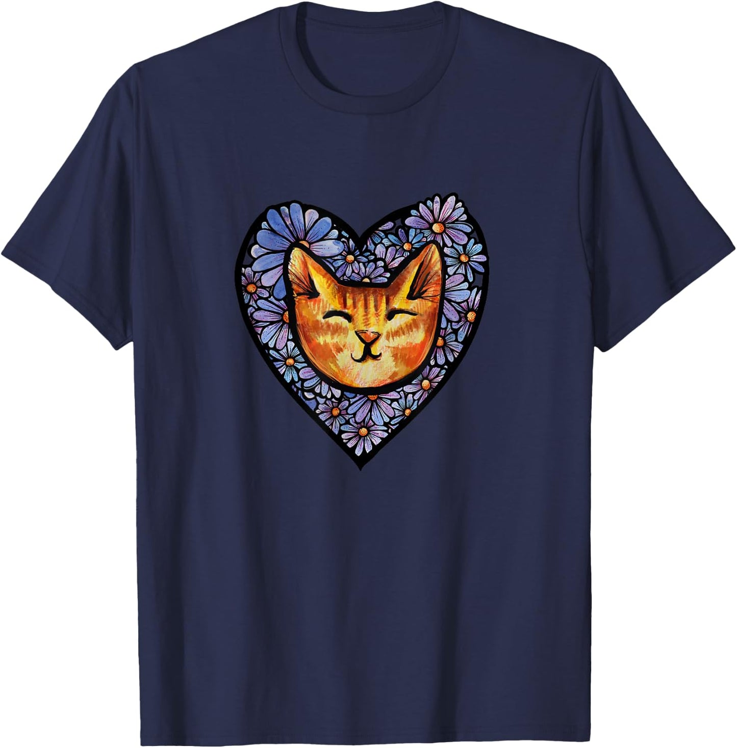 Orange Tiger Stripe Cat Tabby Men Women T-Shirt - T-Shirt | Navy