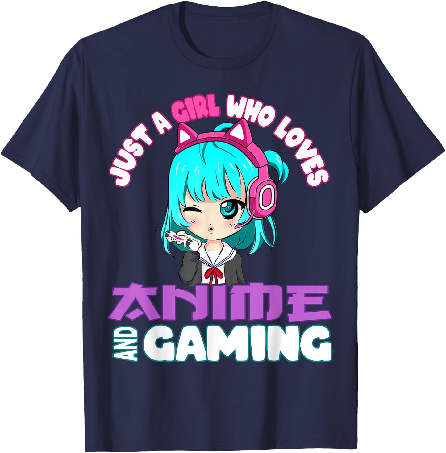 Just a Girl who loves Anime and Gaming chibi Video Games T-Shirt - T-Shirt | Navy