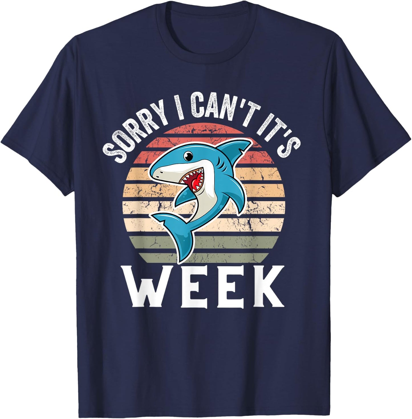 Cool Vintage Sorry I Can't It's Week Funny Cute Shark T-Shirt - T-Shirt | Navy