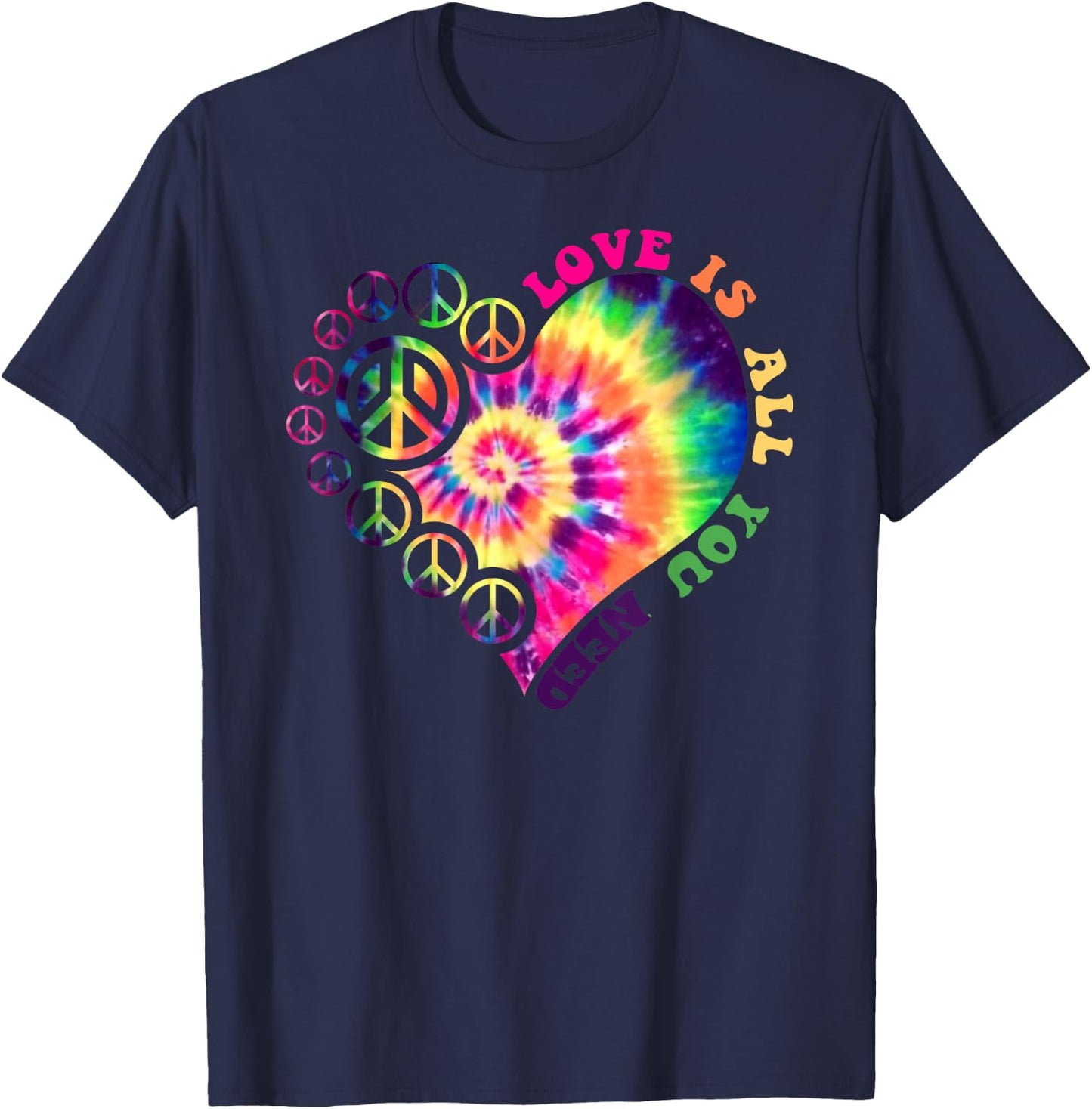 PEACE SIGN LOVE 60s 70s Tie Dye Hippie Halloween Costume T-Shirt - T-Shirt | Navy