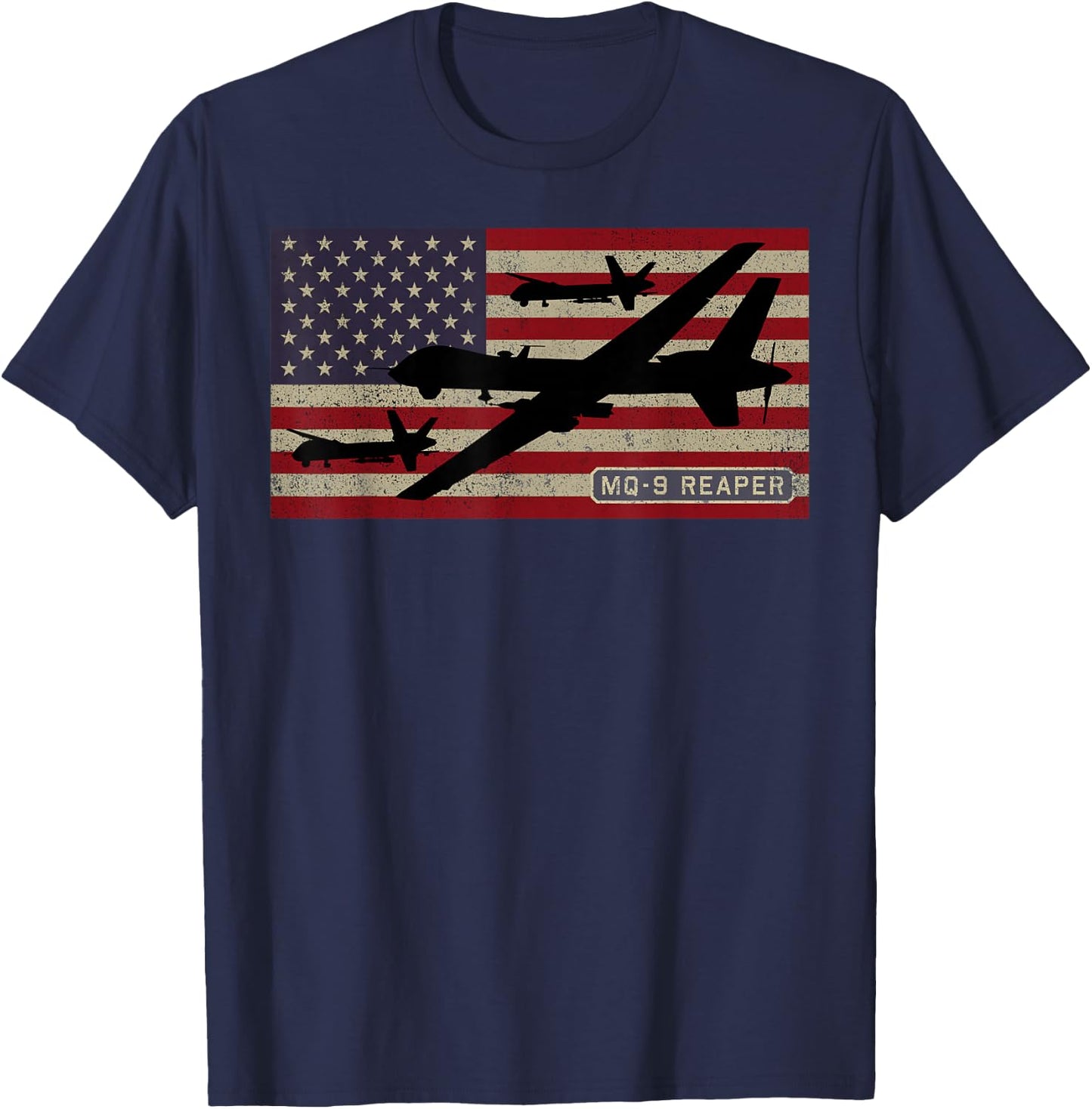MQ-9 Reaper UAV Drone American Flag T-Shirt - T-Shirt | Navy