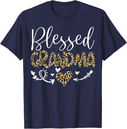 Leopard Blessed Grandma For Grandmother Granny Mimi Mother T-Shirt - T-Shirt | Navy