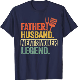 Father Husband Meat Smoker Legend Grilling Dad Meat Smoking T-Shirt - T-Shirt | Navy