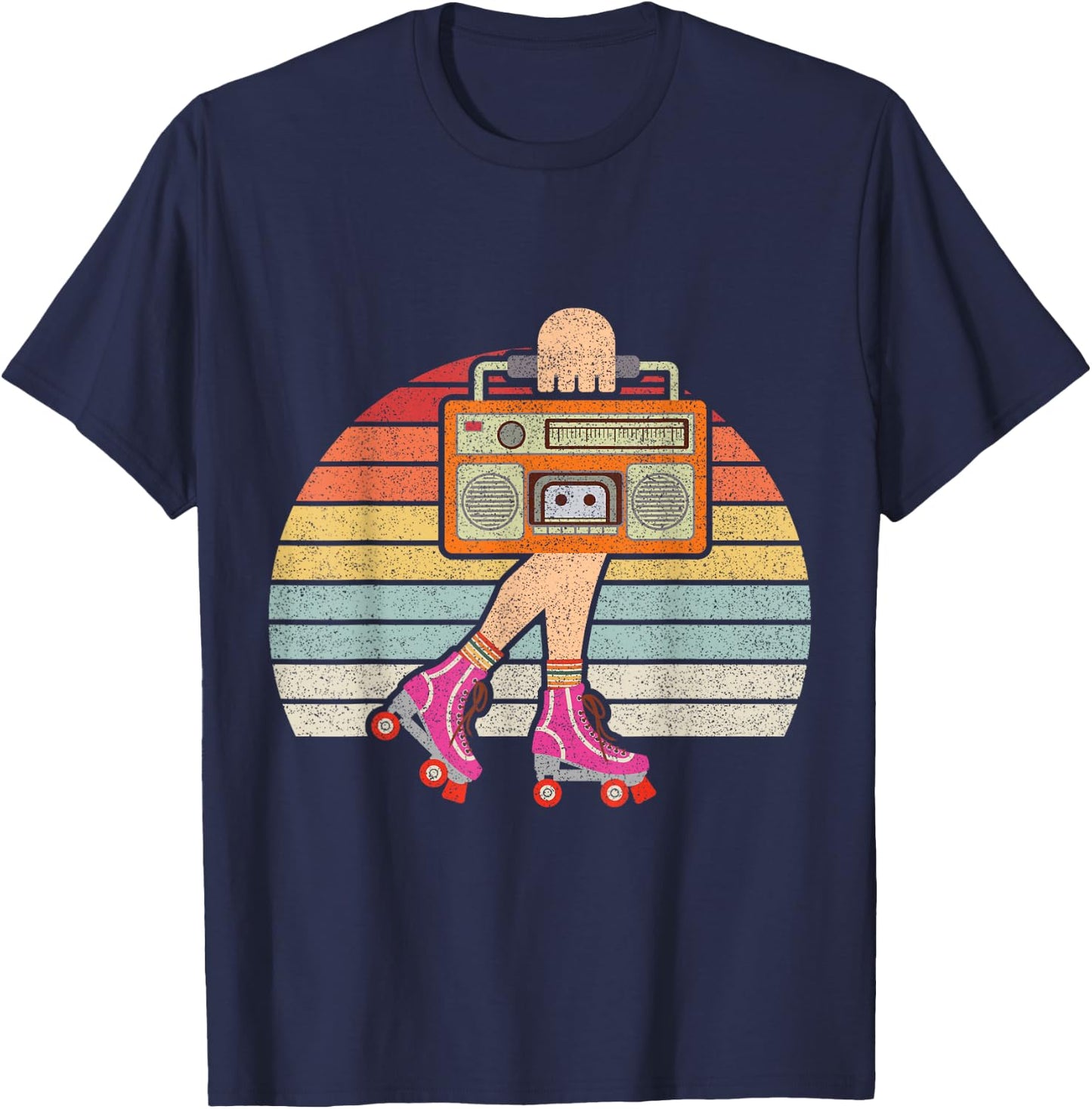 Vintage Retro 80's Rollerskates Roller Skating Disco Girl T-Shirt - T-Shirt | Navy