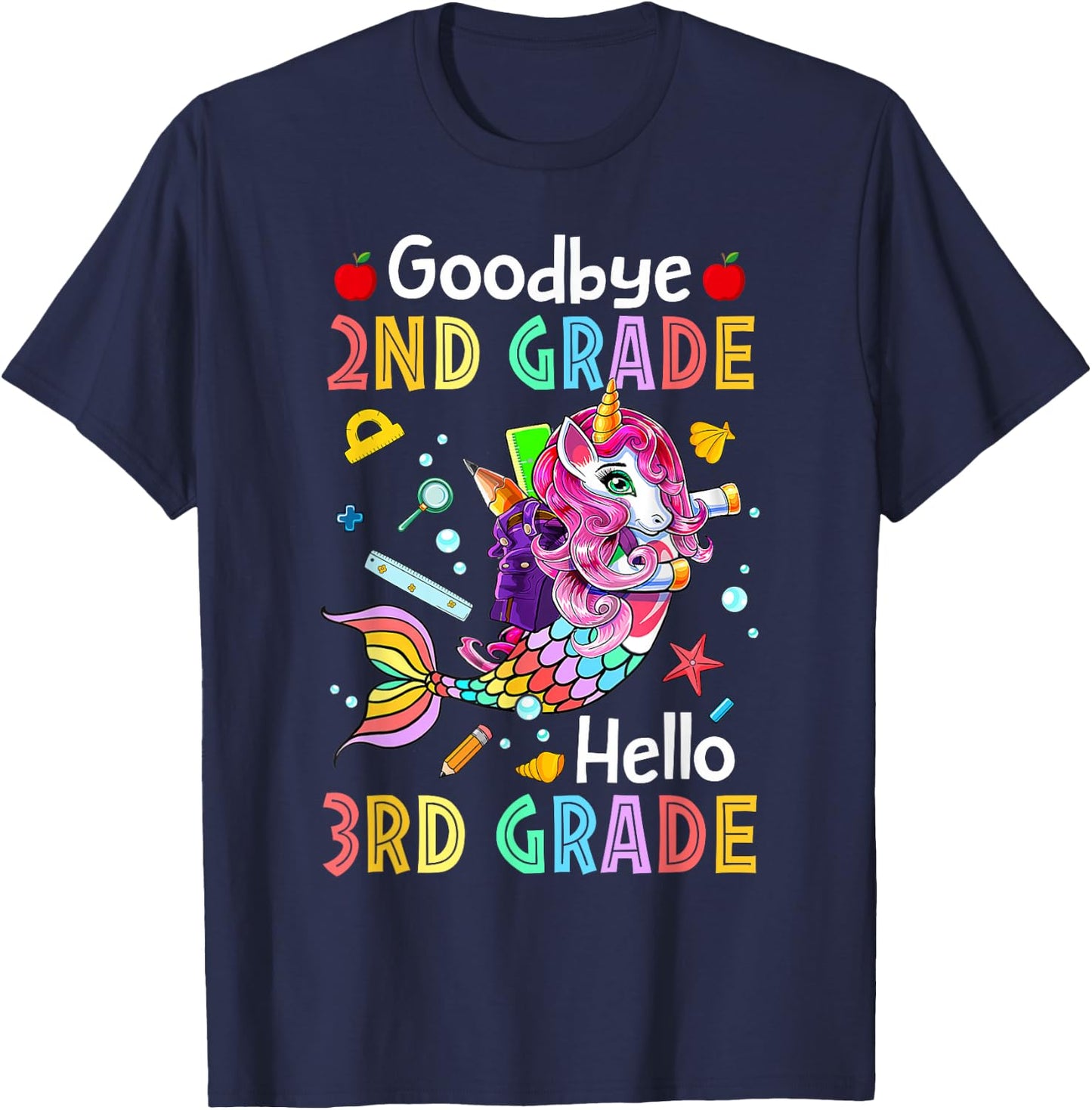 Goodbye 2nd Grade Hello 3rd Grade Mermaid Back To School T-Shirt - T-Shirt | Navy