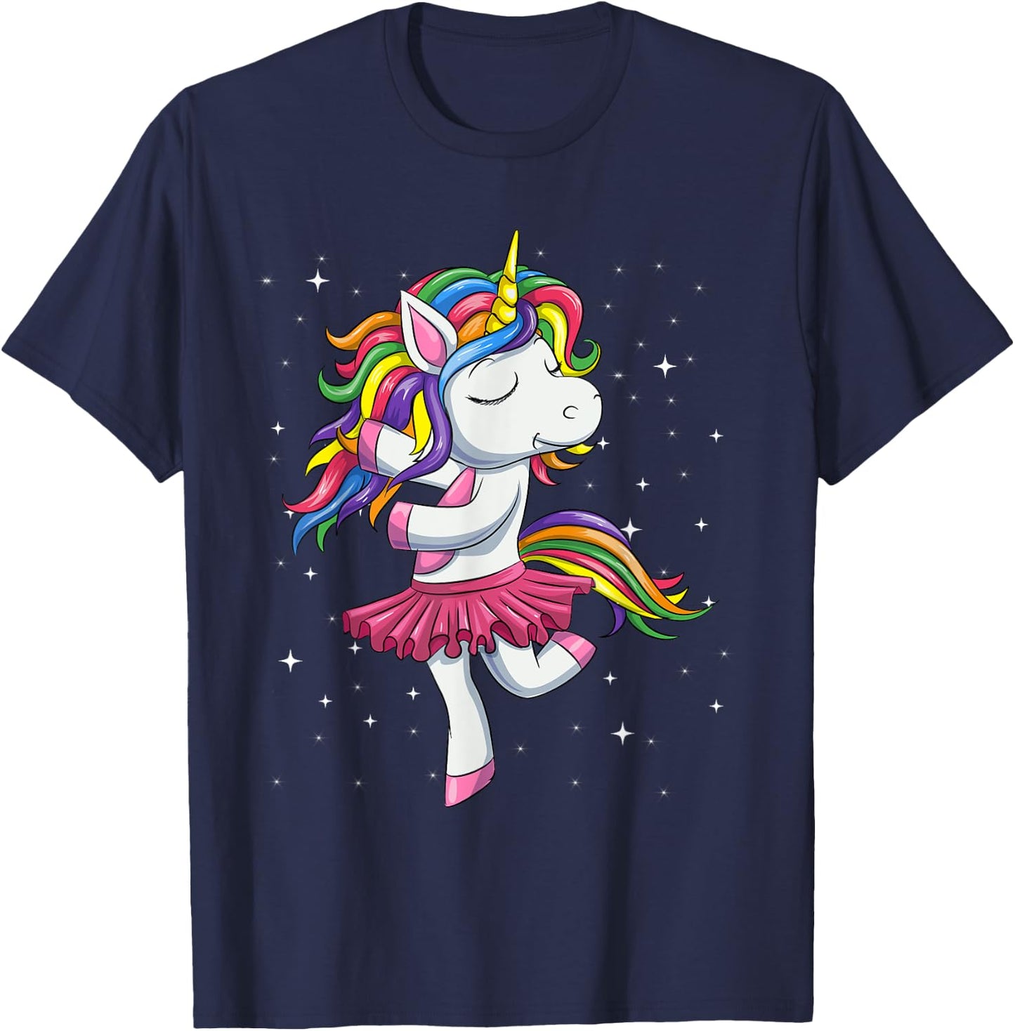 Ballet Dancing Unicorn Shirt, Rainbow Ballerina Dance Girls T-Shirt - T-Shirt | Navy