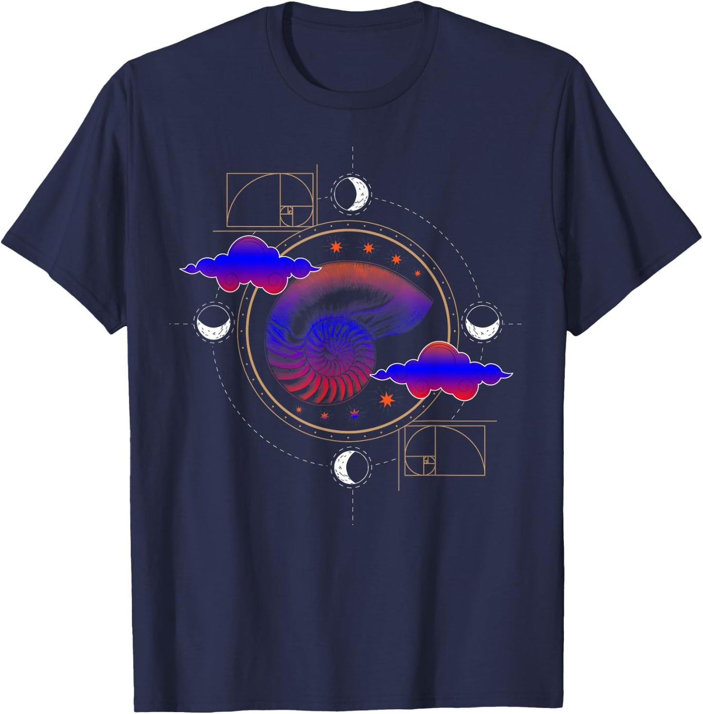 Fibonacci Shell or Golden Ratio and Spiral or Fibonacci T-Shirt - T-Shirt | Navy