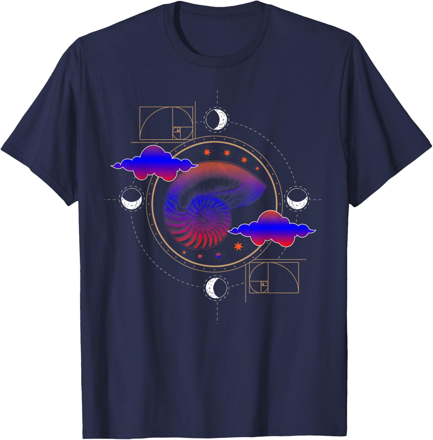 Fibonacci Shell or Golden Ratio and Spiral or Fibonacci T-Shirt - T-Shirt | Navy