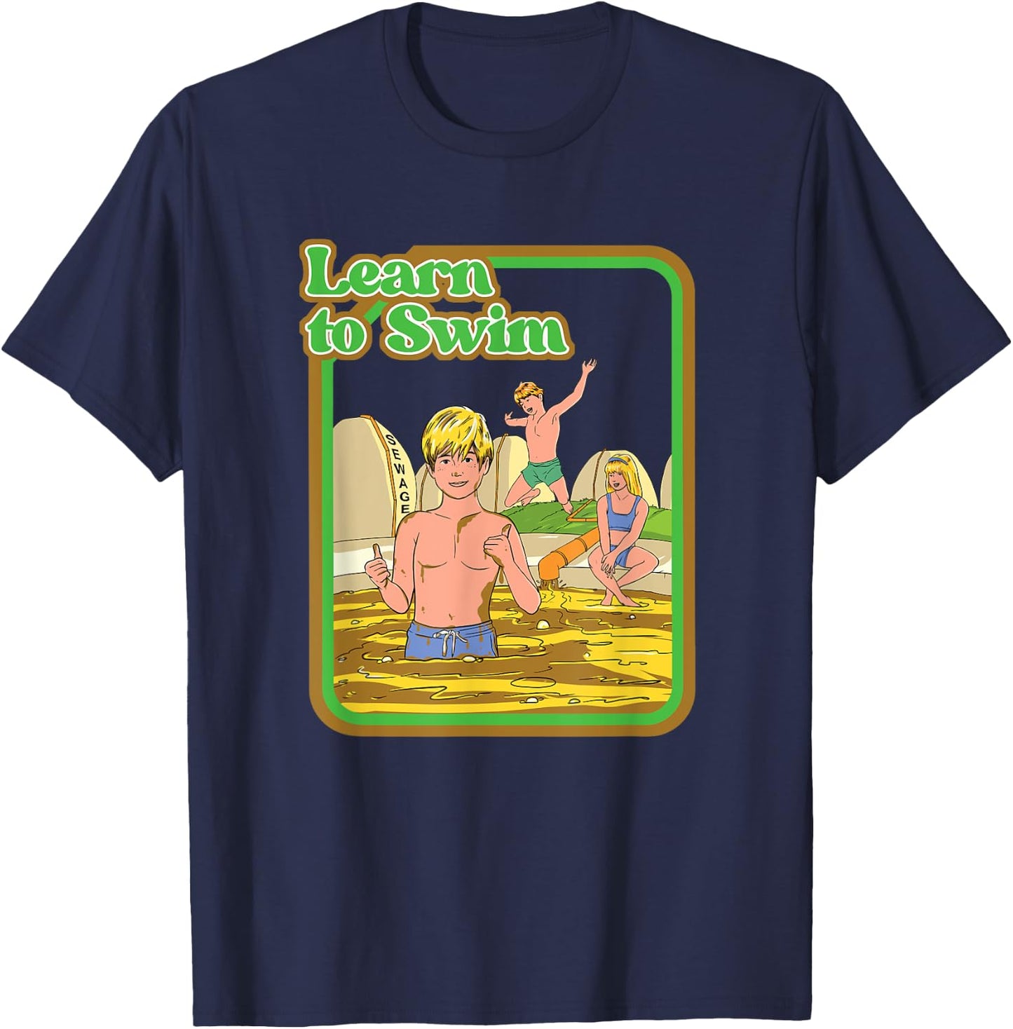 Learn To Swim Hilarious Vintage Child Game T-Shirt - T-Shirt | Navy