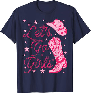 Let's Go Girls Groovy Country Cowgirl Hat Boots Bachelorette T-Shirt - T-Shirt | Navy